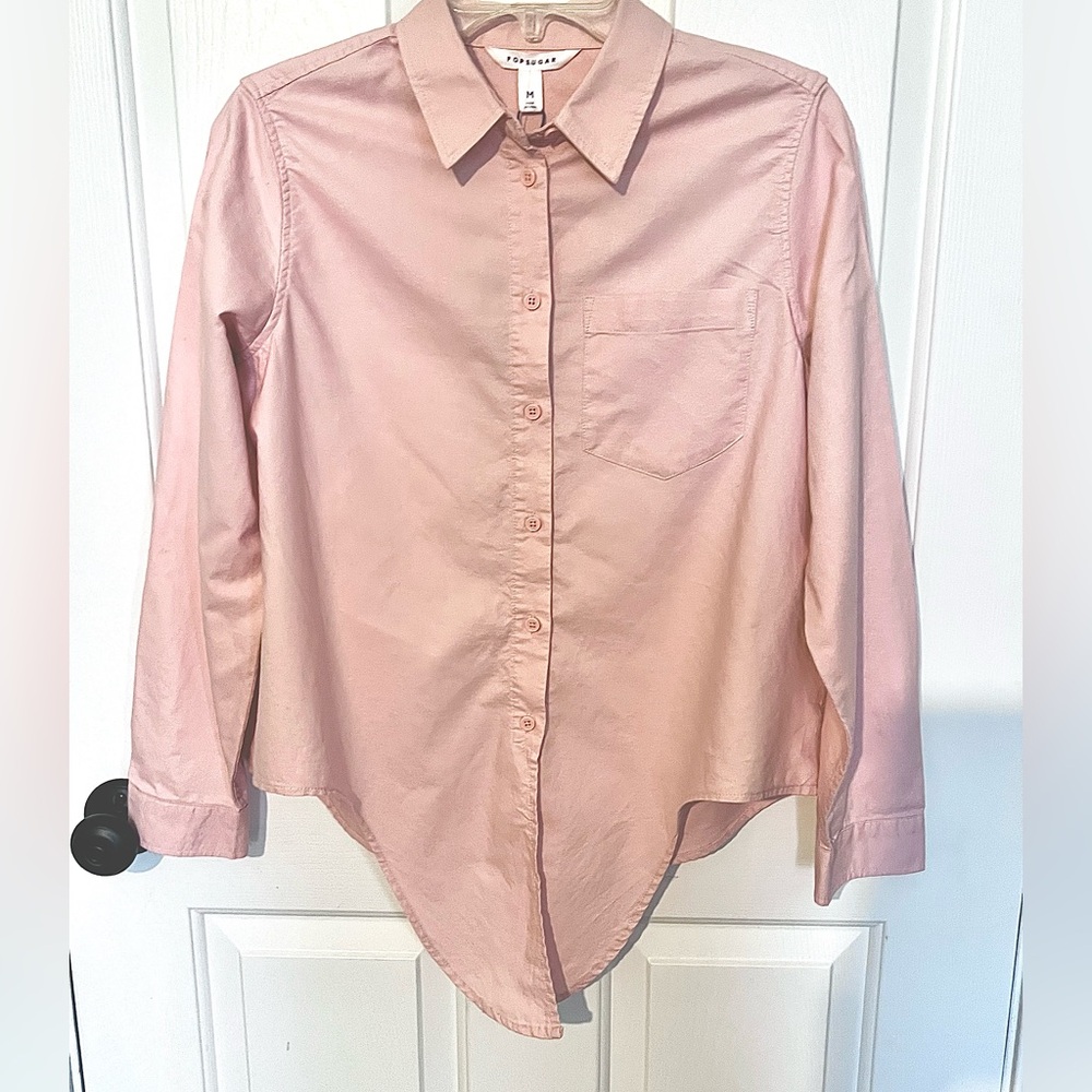 POPSUGAR Coral Button-Up Front Tie Blouse